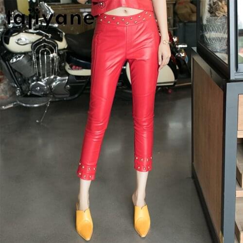 Tajiyane Women Bottoms Pants Autumn 2020 Streetwear Womens Real Sheepskin Pants Woman High Waist Trousers Femme Pantalon TN1219