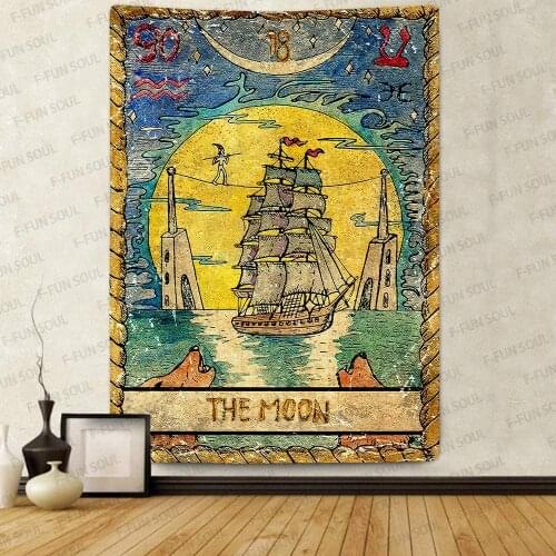 Tarot Arcana Tablecloth The Moon Vintage Style Colored Art Mysterious Divination Table Cover