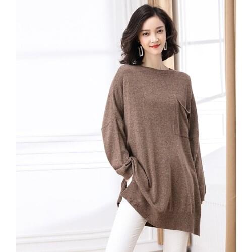 Spring Women Sweater Knit Wool Blouse Tops Round-Neck Female Casual Knit Tops Pullover With Pocket Free Shipping