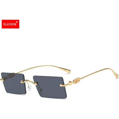 Vintage Brown Square Sunglasses Men Luxury Brand Small Rectangle Decrative Sunglasses Female Gradient Mirror Rimless Eyeglasses