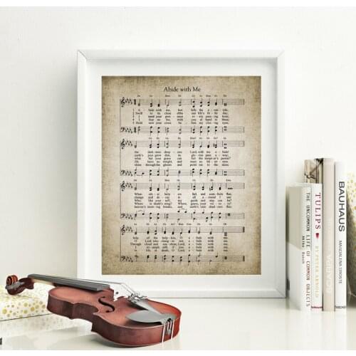 Vintage 1847 Christian Hymn Music Sheet Poster Abide With Me Hymn Prints Christian Wall Art Picture Canvas Painting Decoration