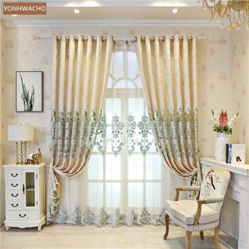 Custom curtain new embroidered thick chenille European bedroom jacquard beige cloth blackout curtain tulle panel C753