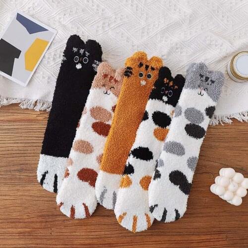 Women Autumn Winter Socks thickening Animal Coral Velvet Warm Tube Socks Kawaii Cotton Long Sock Female and Ladies Pink Milk Sox