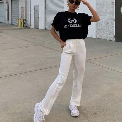 Womens Loose All-match Suit Pants Casual White Straight Pants Female Loose Formal Elegant Suit Trousers Chic Capris Fall 2021