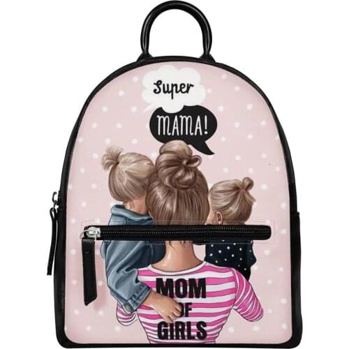 HYCOOL Women Small Backpack Super Mom Kids Print PU Leather Zipper Backpack for Female Cosmetic Makeup Bags for Teenage Girl