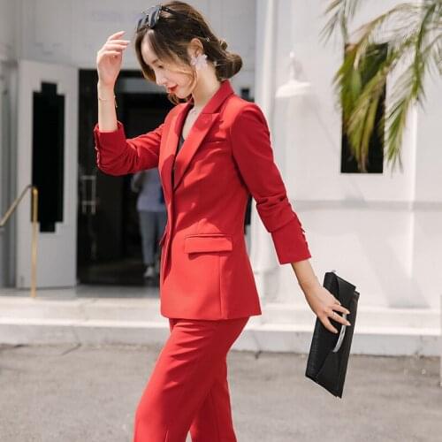 2 piece sets womens outfits suit female spring and autumn red temperament office ladies OL professional wear suit