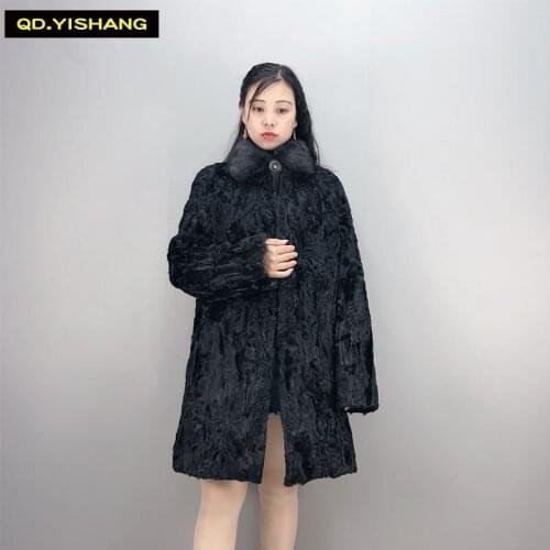 Fur coat Real Karakul coat Mink collar Long section Ladys real warm fur coat for winter customizable QD.YISHANG
