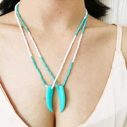 Boho 2 Color Handmade Link Hot Sale Womens Necklace Summer Jewelry Gift Long Beads Chain Choker Statement Necklace Collar Femme