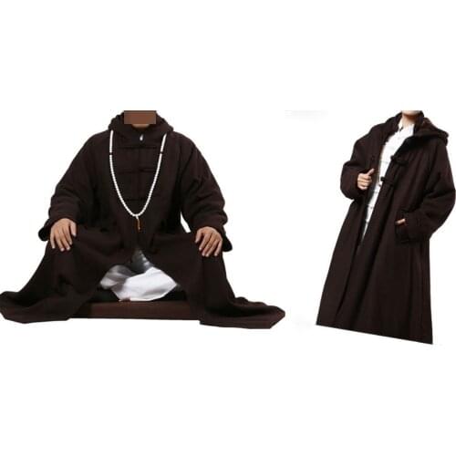 2colors UNISEX Winter Wool tweed meditation cloak buddhism monks warm capezen robemartial arts abbotnunsuits lay coat gown brown