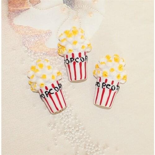 100pcs Cute Popcorn Resin Flatback Charms Simulated Food Pendant For Jewelry Making Diy Earring Keychain Floating Charm Craft