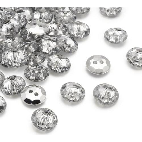 100pcs Acrylic Rhinestone Buttons for Scrapbooking Crafts DIY Clothing Sewing Accessories Flat Round Clear 13x3.5mm Hole: 1.6mm