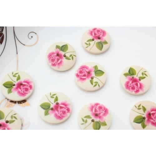 200pcs lovely rose floral paint button pack 23mm Round Wood, Wooden Buttons 2 holes for DIY hand paint flower