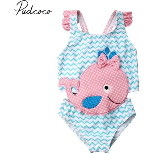2019 Brand New Toddler Kids Baby Girl 3D Whale Swimwear One -Piece Cartoon Swimsuit Beachwear Bathing Suit Swimming Clothes 1-6T
