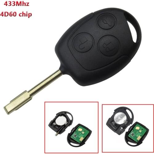 3 Buttons Auto Replacement Remote Key Fob 433MHz 4D60 Chip For Ford Mondeo Focus Transit Full Complete Key Car Remotkey