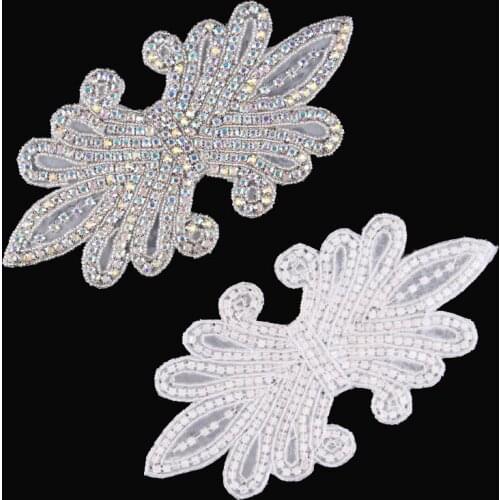 30pcs/lot)Sewing Hot Fix Bows Bridal Beaded Crystal Rhinestone Appliques Patch For Wedding Dress/Shoes/Headbands/Sash Belt
