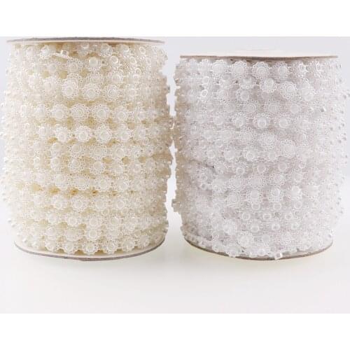 9mm 2 Meter Width Cotton Thread Flatback ABS Plastic Pearl Chain Connection Beads For DIY Manual Garment Accessories Decoration