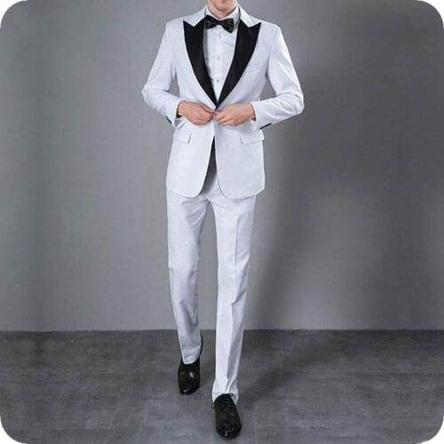 White Mens Suits Wedding Plus Size Groom Tuxedos Bridegroom Big Black Peaked Lapel Smoking Ternos Masculino Costume Homme 2Piece