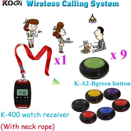 Wireless Restaurant Waiter Calling System Restaurant Wireless Table Bell Waiter Buzzer Ycall CE( 1pcs watch & 9pcs call button)