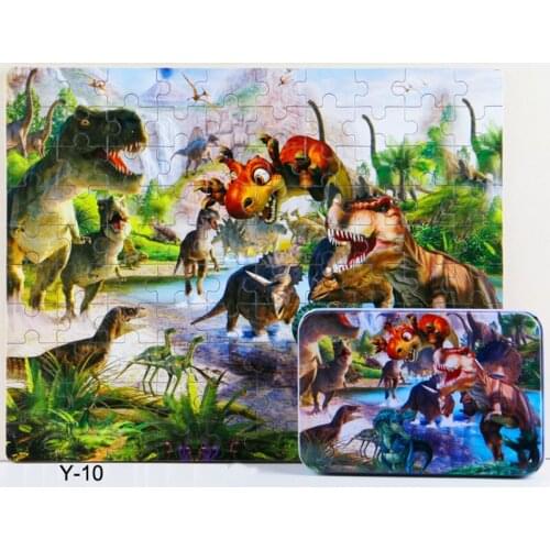 100pcs/set Cartoon Wooden Puzzles toys educational toys for Children Gifts for Kids Iron Box Package Double-sided puzzle Toy