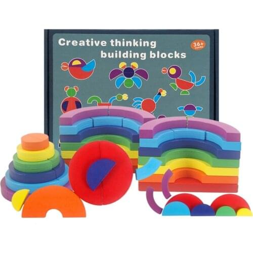 DIY Block Children Wooden Toys Rainbow Creative Building Montessori Early Educational Loose Parts Mushroom Baby Birthday Gift
