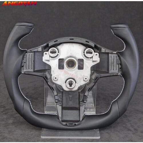 F1 racing Carbon Fiber Black Smooth Leather Steering Wheel compatible For Tesla Model 3