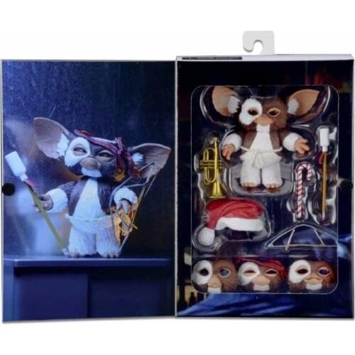 10cm NECA Movie Gremlins Figure Toy Gremlins Ultimate Gizmo Deluxe 1/7 Scale Action Figure With Christmas Scarf Santa Doll Gift