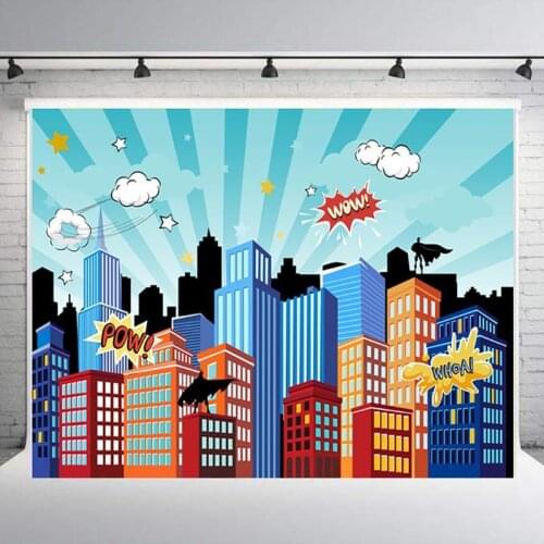 Superhero Cityscape Photography Backdrops Super Hero City Birthday Party Event Decorations Photo Booth Background