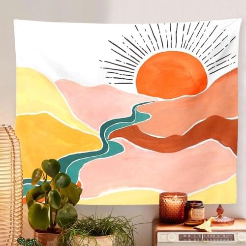 Mountain Tapestry Forest Sketch Tree Tapestry Sunset Tapestry Nature Landscape Tapestry Wall Hanging for Room