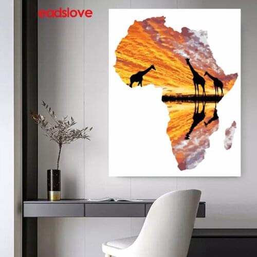 Full Drill Square Diamond Painting Africa Giraffe Sunset Map Diamond Embroidery Icons Picture Rhinestones Needlework S70