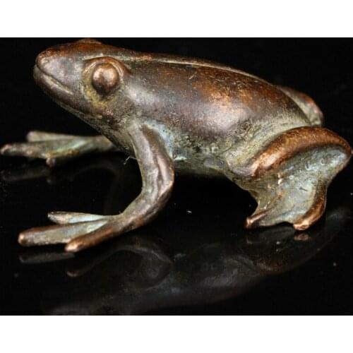 China Old Collectible Hand-Carved Red Copper Animal Frog Statue Table Decoration