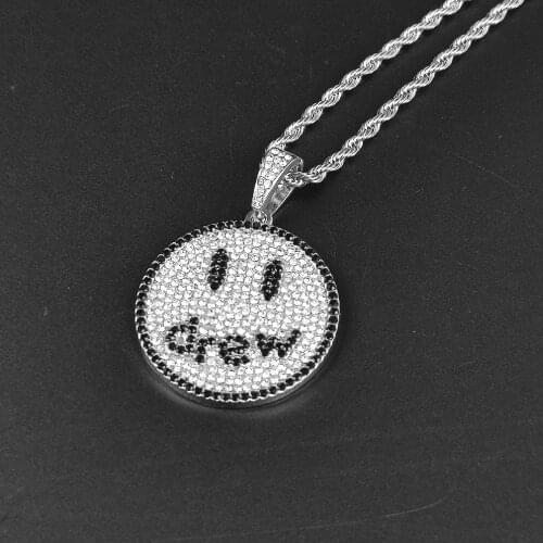 Hip Hop Iced Out Bling Drew Andrew Pendant Name Smile Gold Plated Chain Necklace Boyfriend Couple Gift Justin Bieber Style