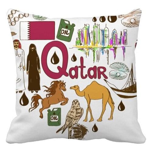 Qatar Love Heart Landscap National Flag Throw Pillow Square Cover
