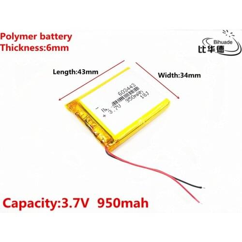 Liter energy battery Good Qulity 3.7V,950mAH 603443 Polymer lithium ion / Li-ion battery for tablet pc BANK,GPS,mp3,mp4