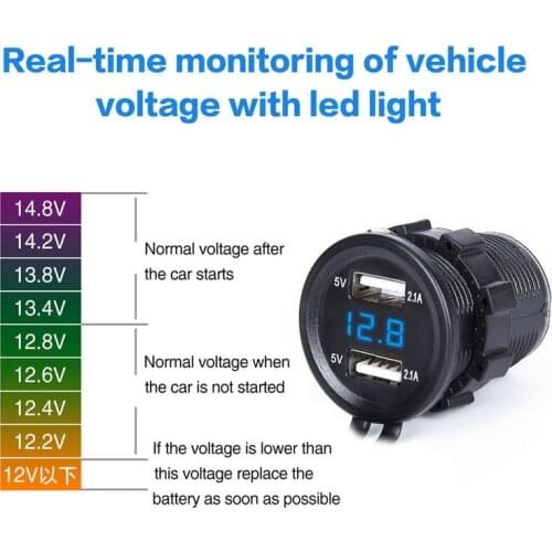 Multifunction 12V 24V Dual USB Charger Socket Adapter LED Display With Dust Cover Power Socket Car Motorcycle Charger
