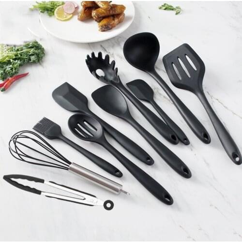 Black Silicone Cooking Utensils Set Non-Stick Pan Baking Tools Kitchenware Slotted Turner Spatula Spoon Food Tongs Kitchen Kit