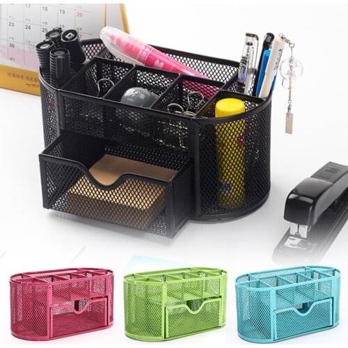 Desk Organizer for Stationery Office Supplies Pen Holder Multi-Functional Mesh Desk Organization Storage with 1 Drawer GDeals