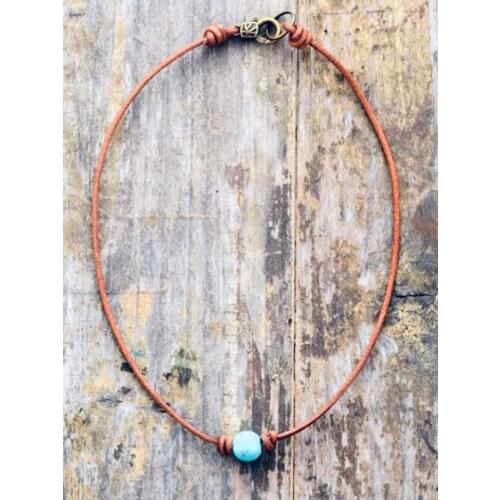 New leather rope necklace semi-precious short necklace new fashion statement necklace jewelry for men and women