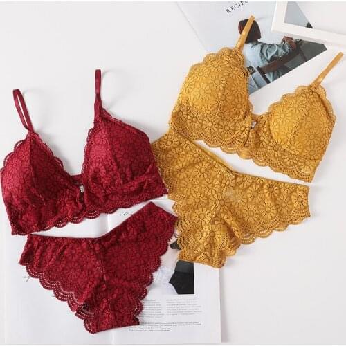 Front Cloure Bra Brief Set Sexy Lace Bralette Push Up Bra Women Seamless Underwear Embroidery Brassiere Lingerie Panties Set