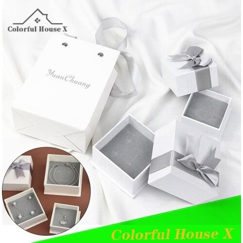 1pcs Gift Bag Ring Box Necklace Box Jewelry Packaging Storage Case Large Capacity Exquisite Flower Box White Decoration Rosette