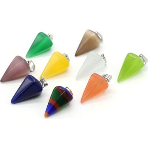 Natural Stone Pendants Polygonal Cone Shape Crystal Cat Eye Stone Charms for Making Jewelry Women Necklace Bracelet Gift