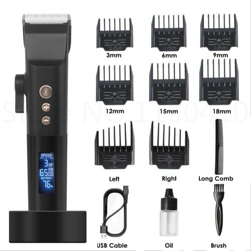 Professional Electric Hair Clipper Ceramic Barber Haircut Machine USB Rechargeable Hair Trimmer Beard Shaver Men+8pcs Comb+Stand