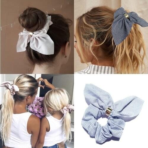 Cute Rabbit Ear Hair Ties Bow Ponytail Holder Striped Elastic Hair Rope For Girls Women Fashion Hair Band Scrunchies Accessories