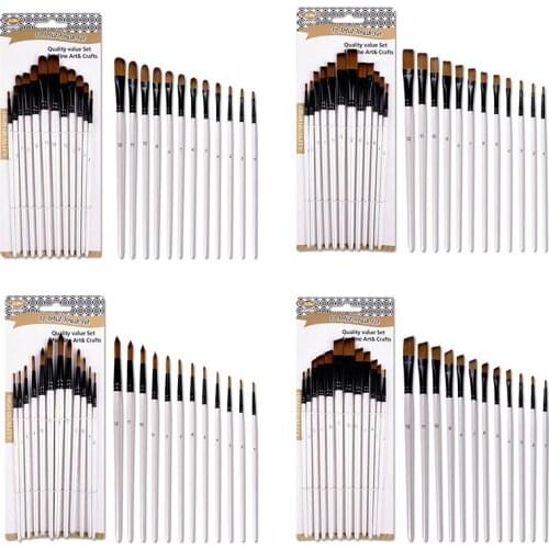 Multi-function Watercolor Paint Pen Oil Painting Brushes Nylon Hair Wooden Handle Artist Paint Brush Patchwork Color 12Pcs/Set