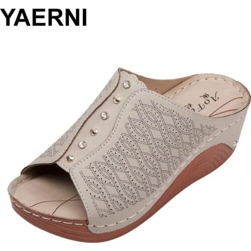 YAERNIWomens Platform Sandals Shoes Woman Slip On Ladies Gladiator Flat Sandals Womens Plus Size Wedge Heel Female Shoes Plus