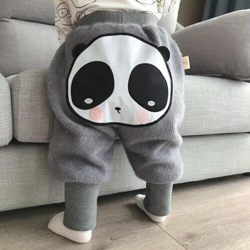 New Panda Print Winter with fur Baby Harem Pants Big PP Cotton Toddler Pants Newborn Casual Trousers Loose Infants Elastic Pants