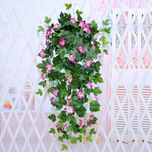 Silk Artificial Flowers With Leaves Silk Wall Hanging Morning Glory Vine Rattan For Home Balcony Fence Wedding Decoration