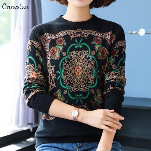 Print Sweater Women Autumn Spring Pullover Knitted Sweater Korean Fashion Long Sleeve Top Femme O-Neck Sweater Women
