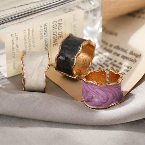 Vintage Geometric Wave Enamel Drip Glaze Rings For Women Korean Handmade Purple Open Ring Jewelry Travel Gifts