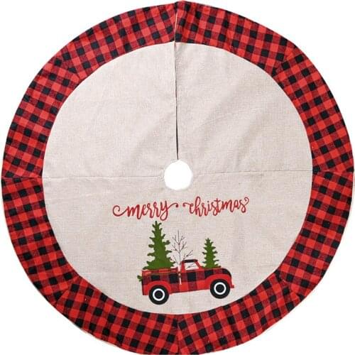 2 Pcs Burlap Christmas Tree Skirt with Red and Black Plaid Border Embroidered Tree Skirt Decor for Xmas Decorations Wholesale X2