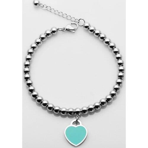 Titanium steel bracelet heart-shaped round bead chain wild stainless steel bracelet women couple hot sale